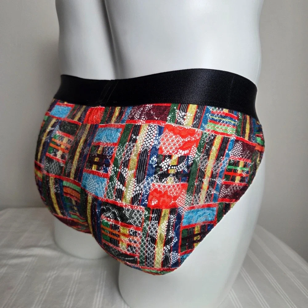 Cosabella Mens‎ Abstract Geometric Print Low Rise Brief Mesh Lace Underwear